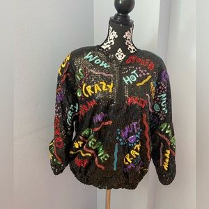 SEQUIN EMBELLISHED NOVELTY BOMBER JACKET
